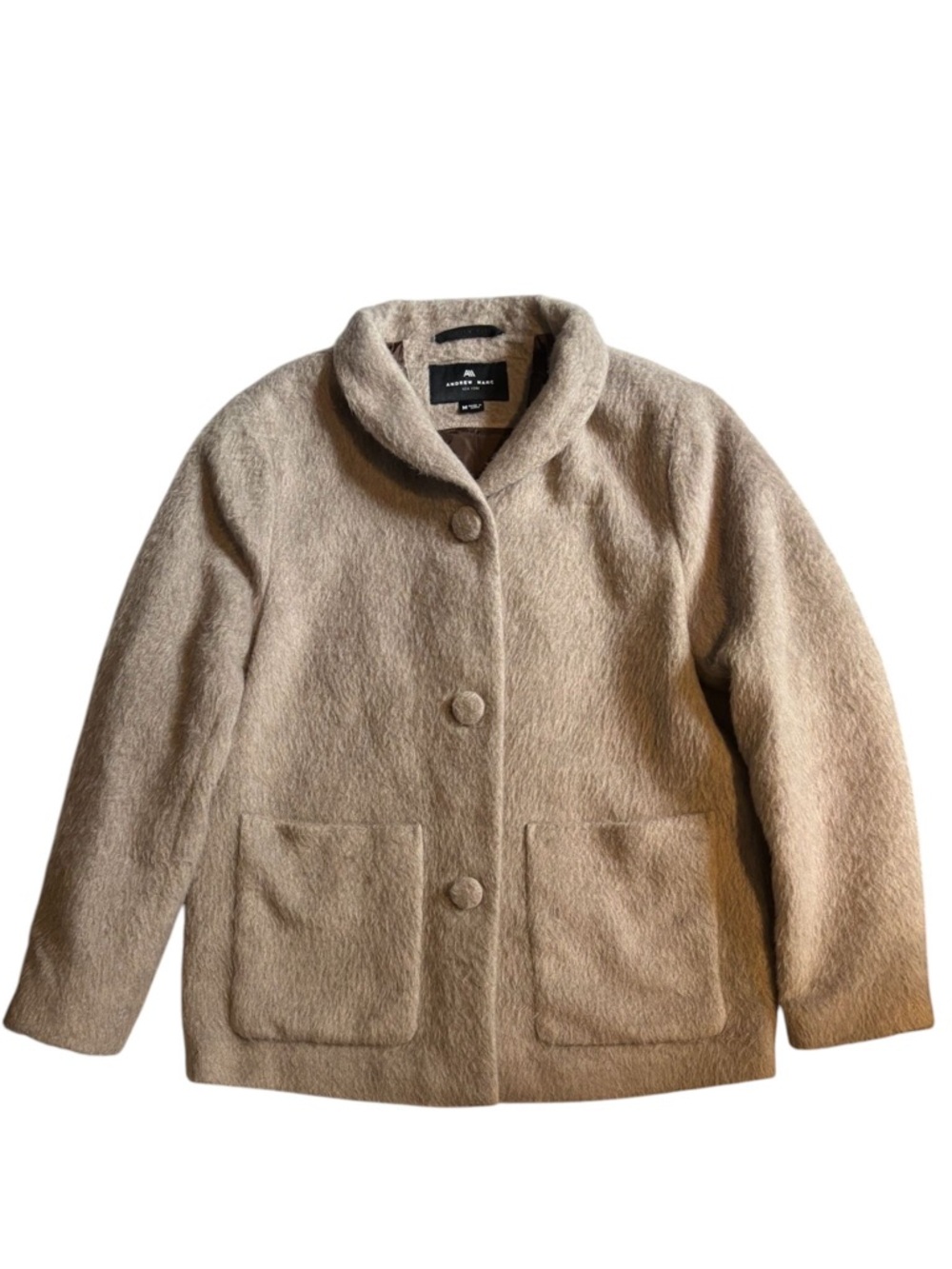 Andrew Marc Women's Cream Textured Shawl Collar Pea Coat